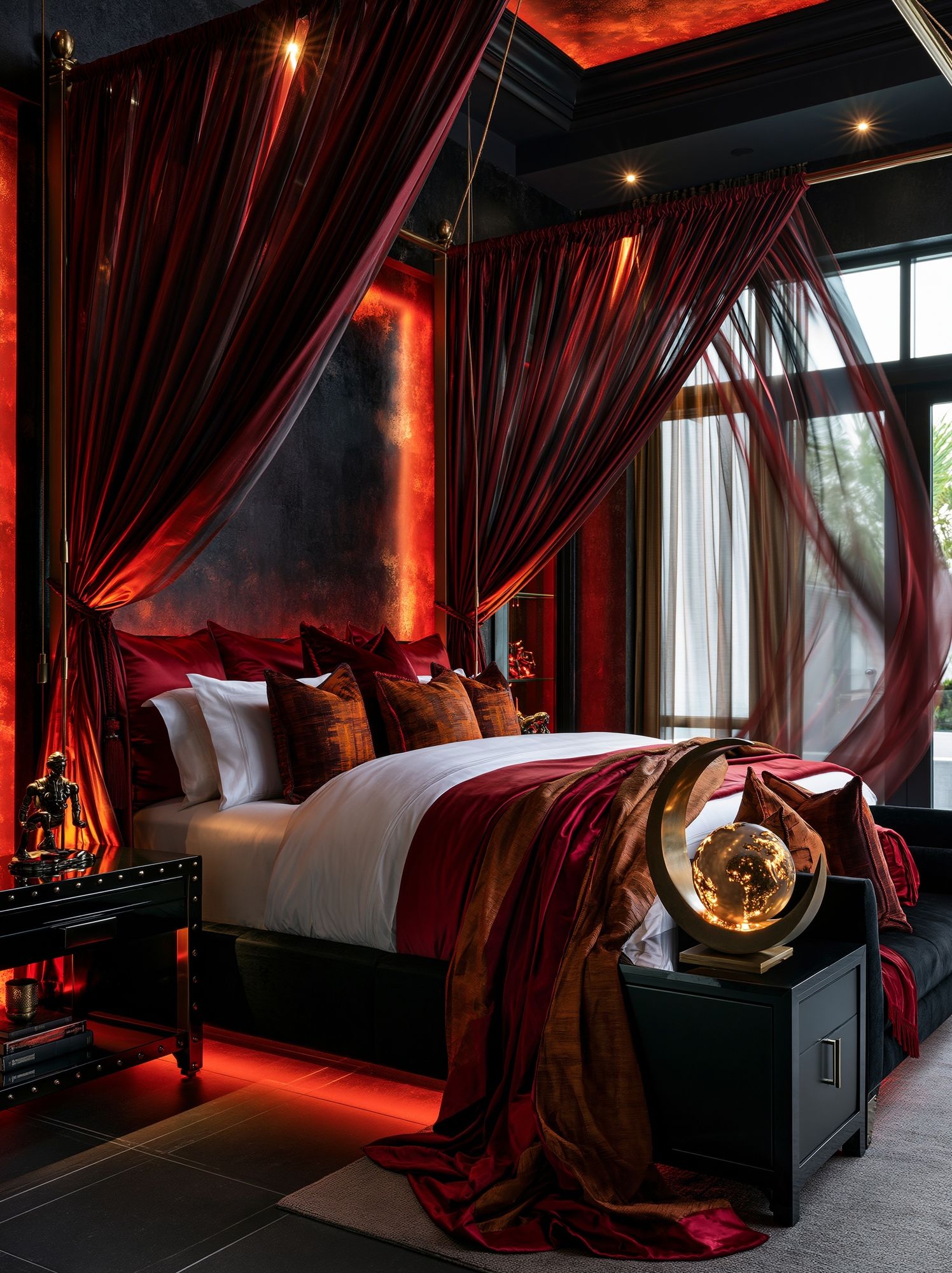 Luxury Red Canopy Bedroom Print. poster — architecture art