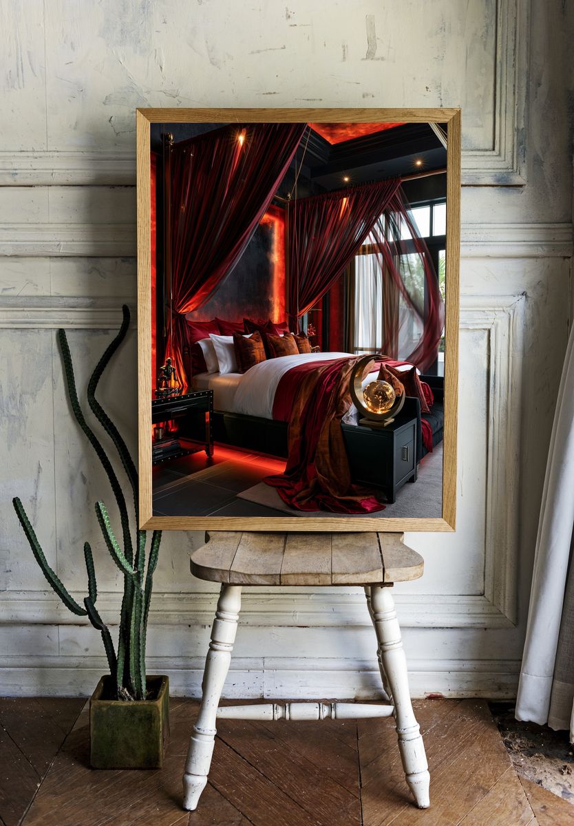 Luxury Red Canopy Bedroom Print. room preview