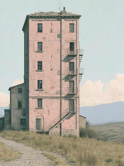 Pink Tower House Landscape Print.