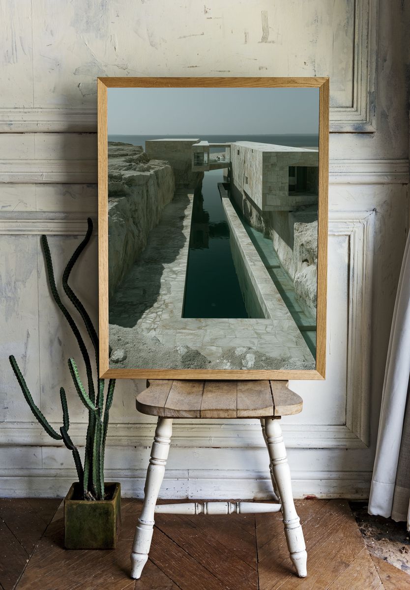 Cliffside Minimalist Architecture Poster. room preview