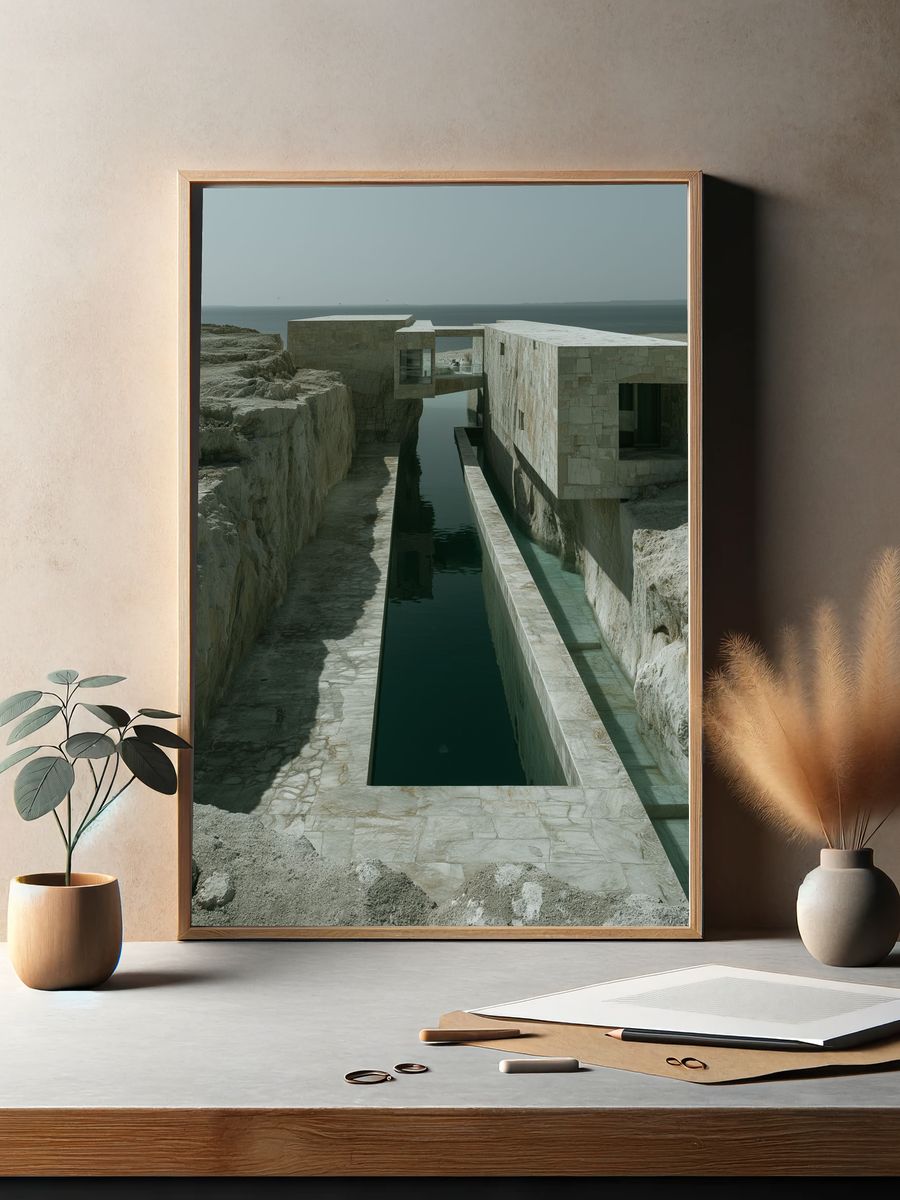 Cliffside Minimalist Architecture Poster. — room view 2