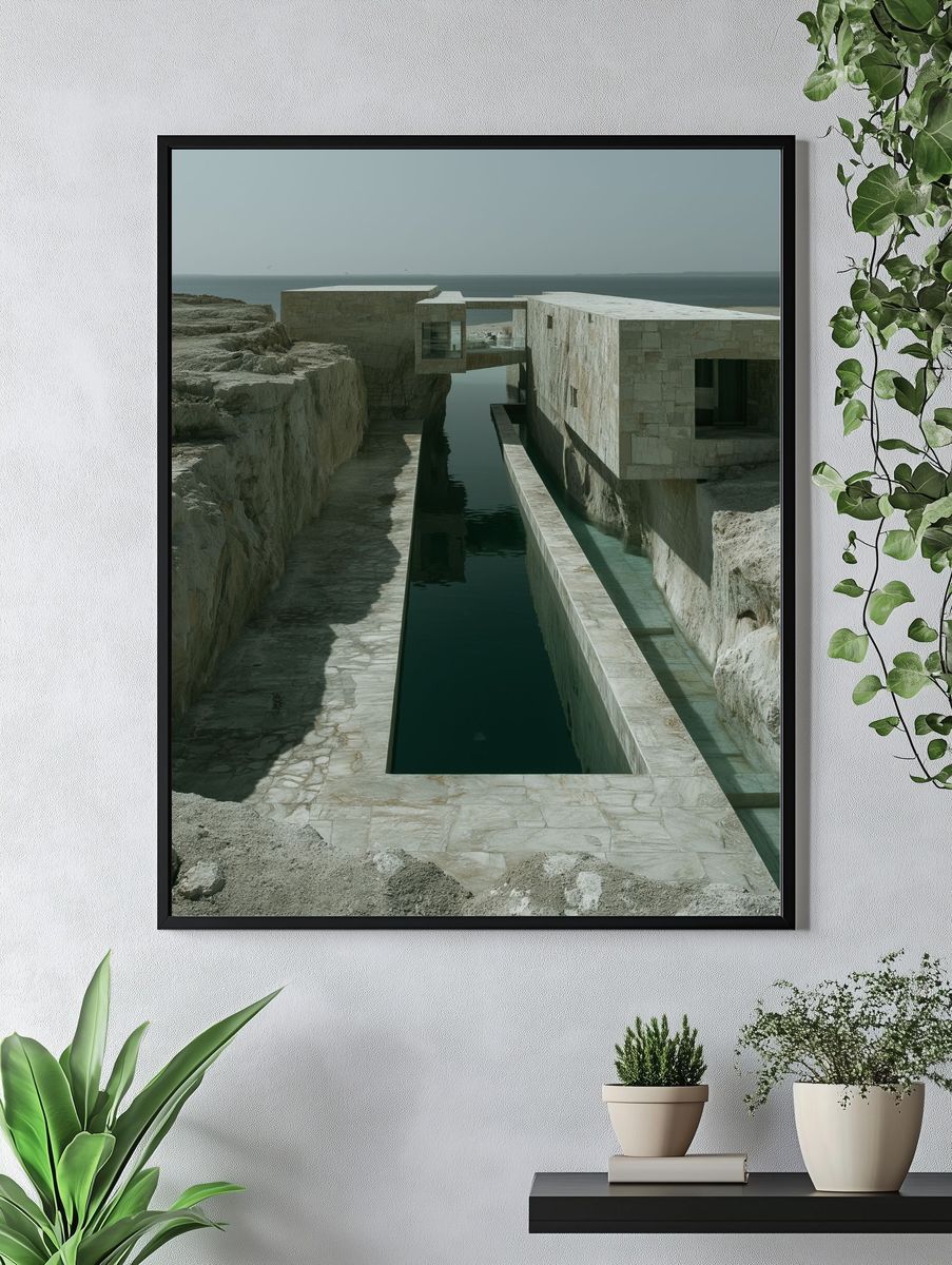 Cliffside Minimalist Architecture Poster. — room view 4