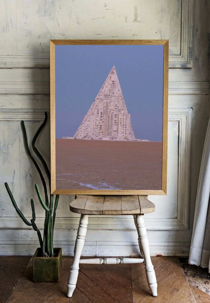 Desert Pyramid Cityscape Print. room preview