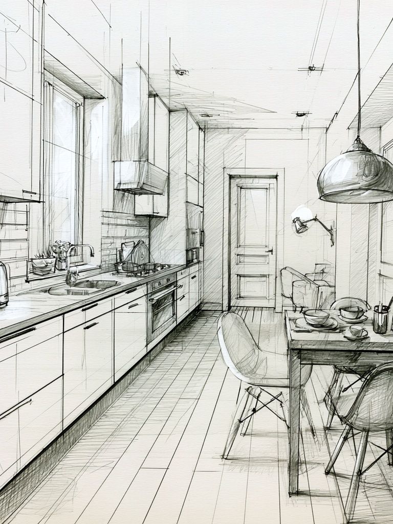 Modern Kitchen Sketch Poster. poster — architecture art