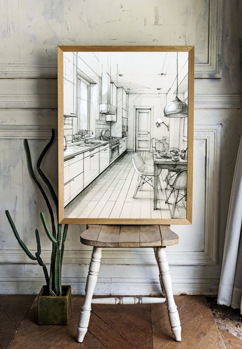 Modern Kitchen Sketch Poster. room preview