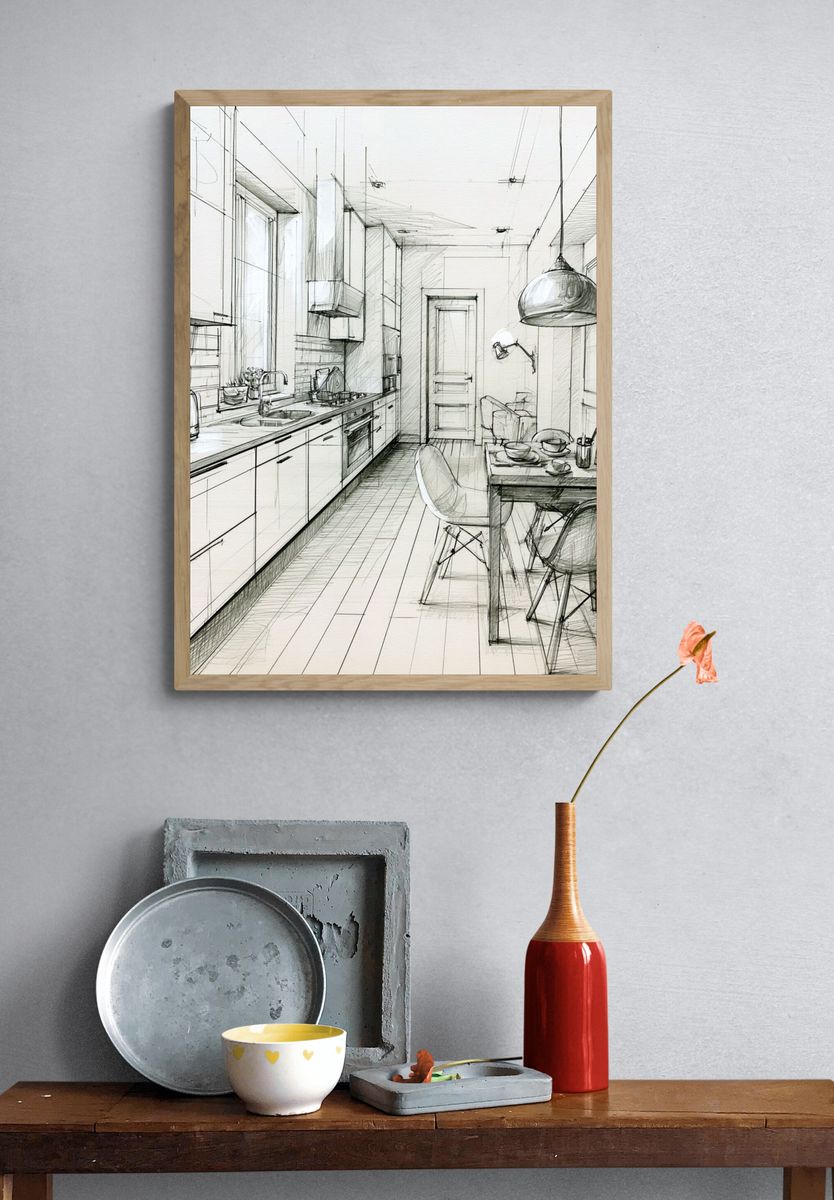 Modern Kitchen Sketch Poster. — room view 3