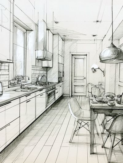 Modern Kitchen Sketch Poster.