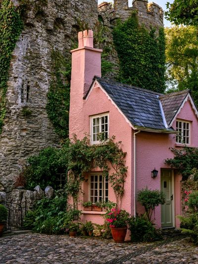 Pink Cottage by the Castle Poster.