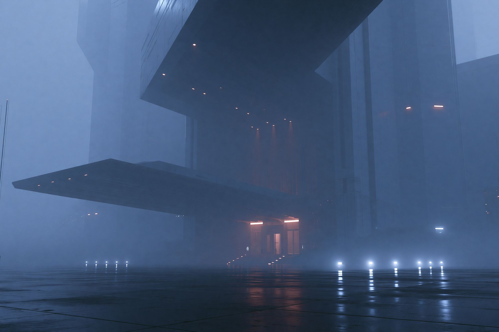 Foggy Futuristic Architecture Poster. poster — architecture art