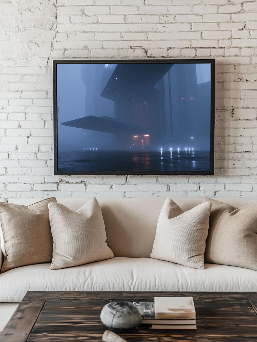 Foggy Futuristic Architecture Poster. room preview