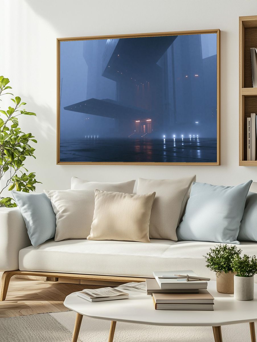 Foggy Futuristic Architecture Poster. — room view 2