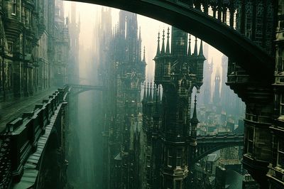 Gothic Skybridge Cityscape Print.