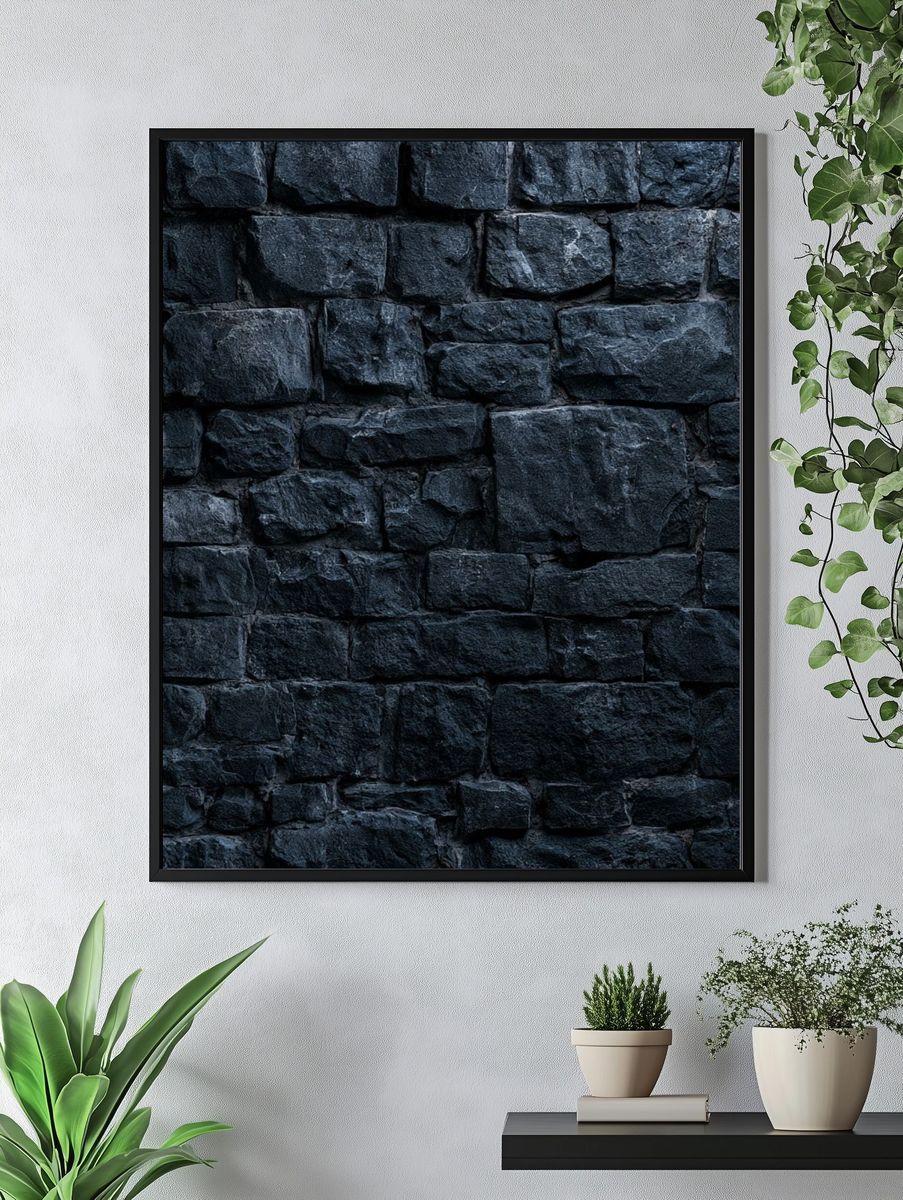 Dark Stone Wall Texture Print. — room view 4