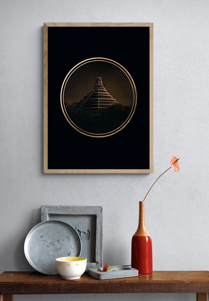 Golden Pyramid Architecture Print. — room view 3