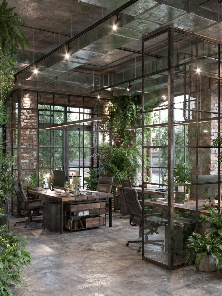 Industrial Green Office Interior Print. poster — architecture art