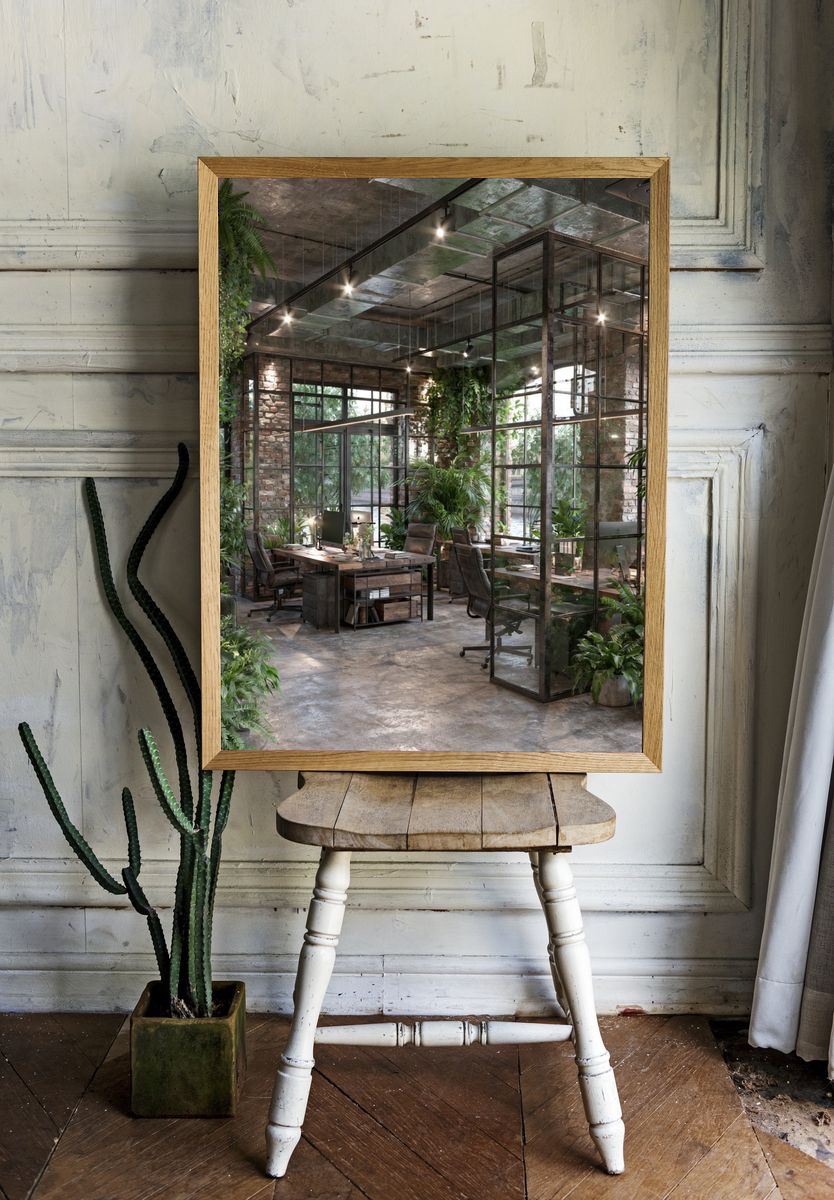 Industrial Green Office Interior Print. — room view 1