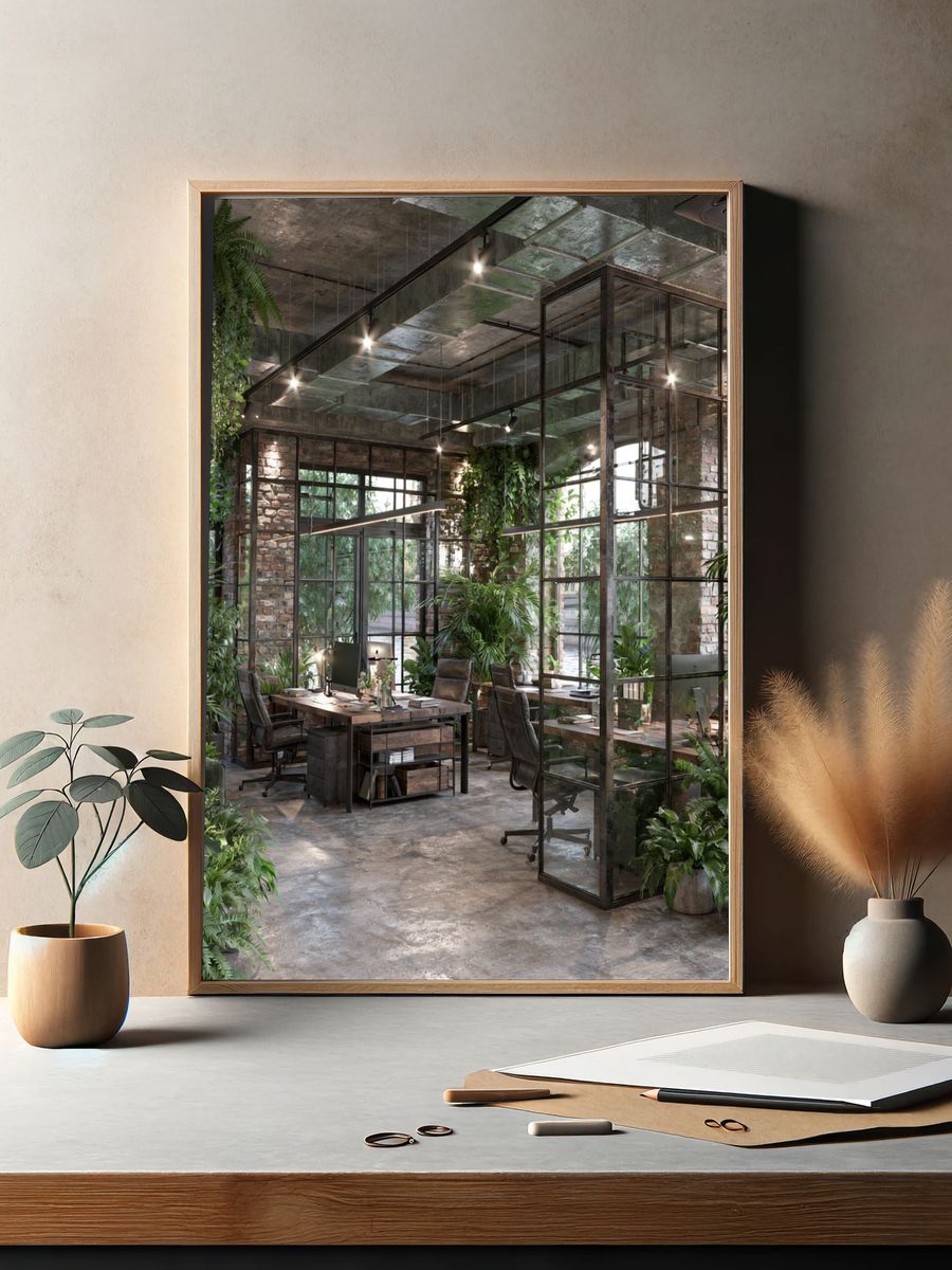 Industrial Green Office Interior Print. — room view 2