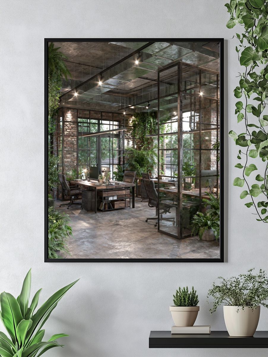 Industrial Green Office Interior Print. — room view 4