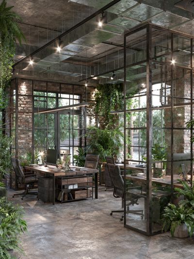 Industrial Green Office Interior Print.