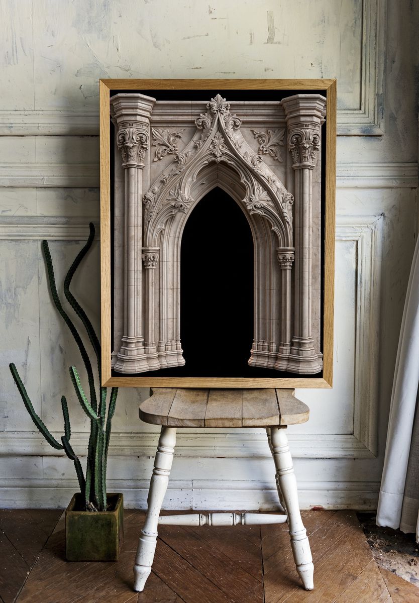 Gothic Stone Archway Architecture Print. room preview