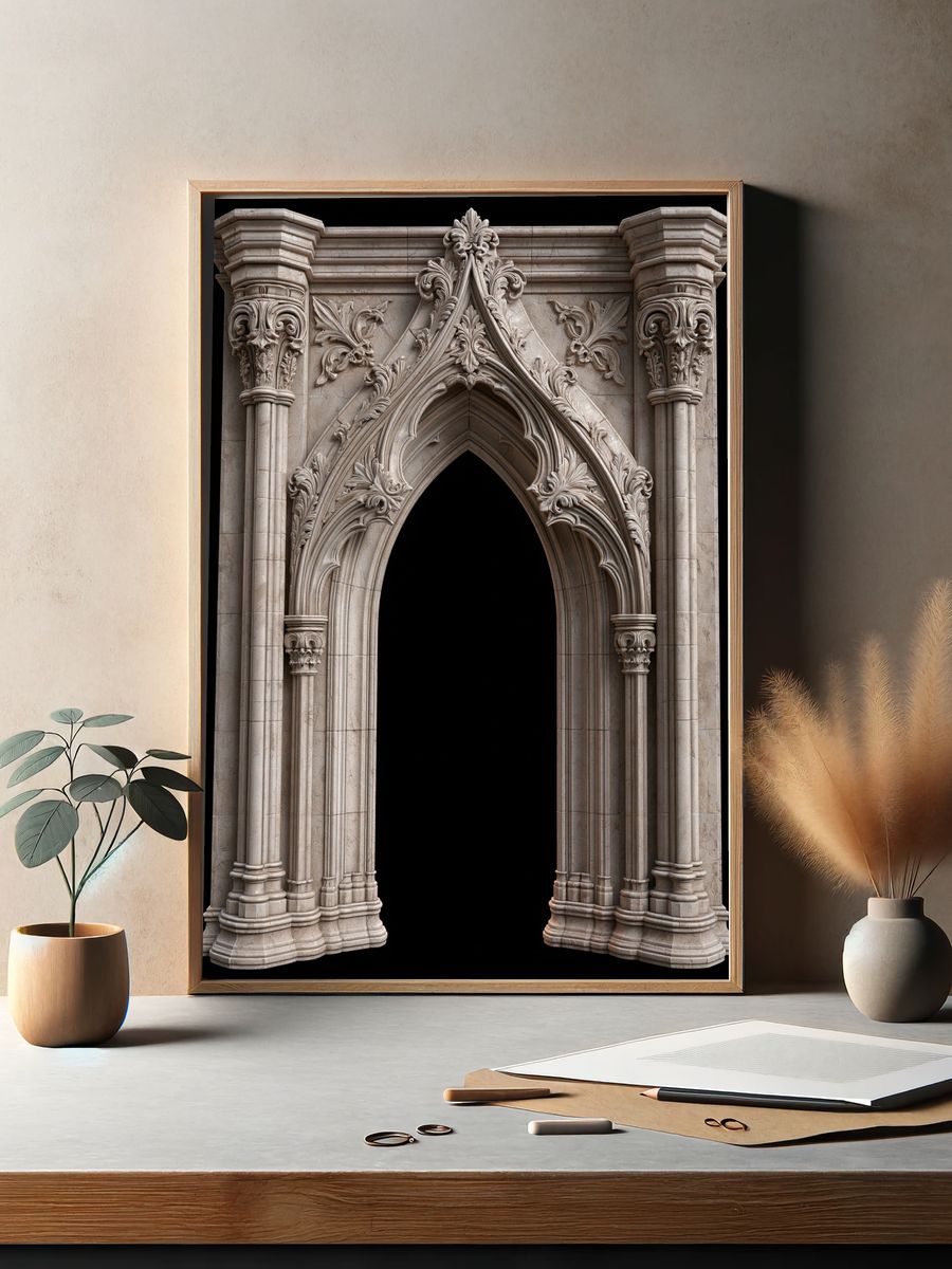 Gothic Stone Archway Architecture Print. — room view 2