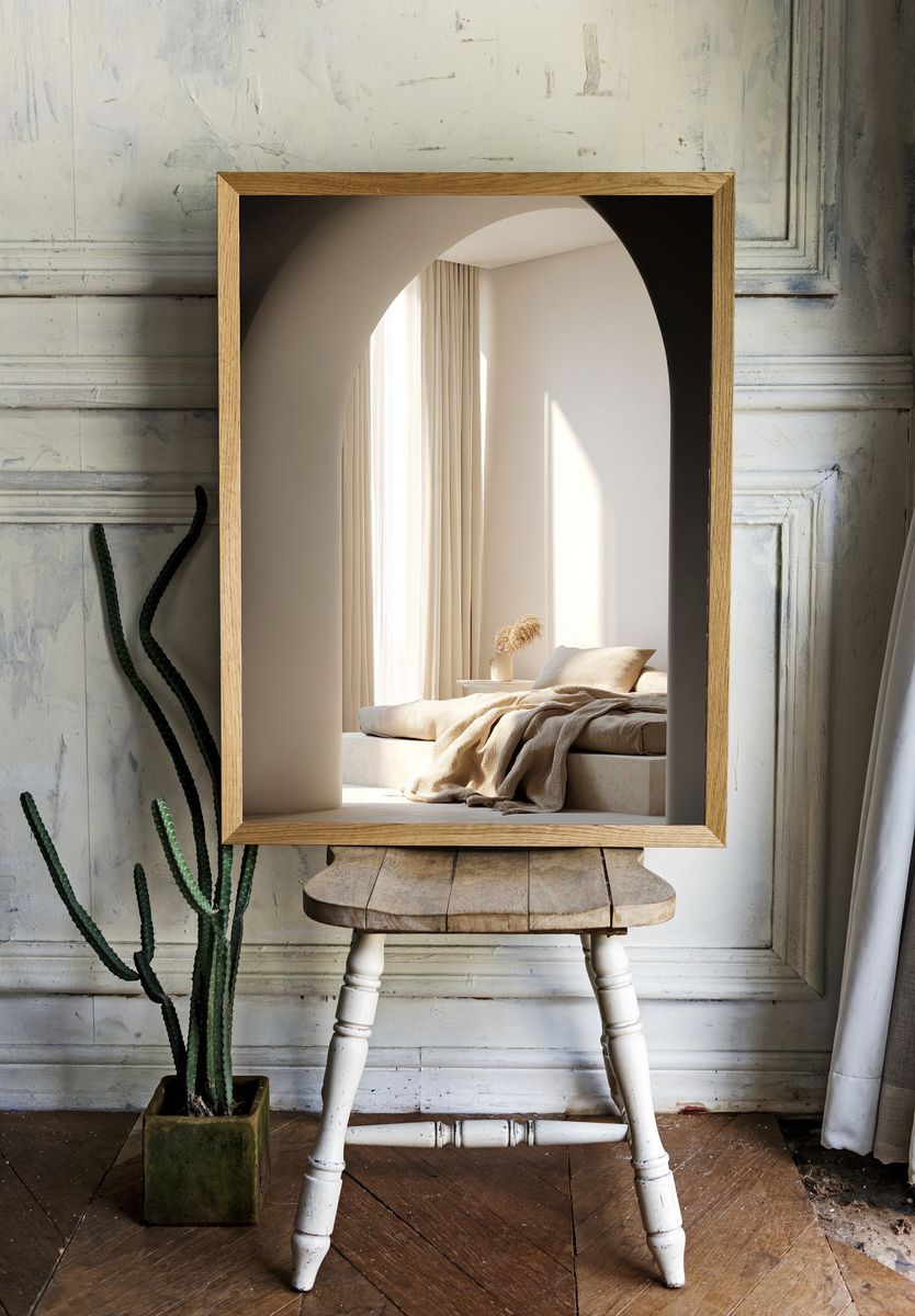 Sunlit Minimal Bedroom Interior Print. room preview