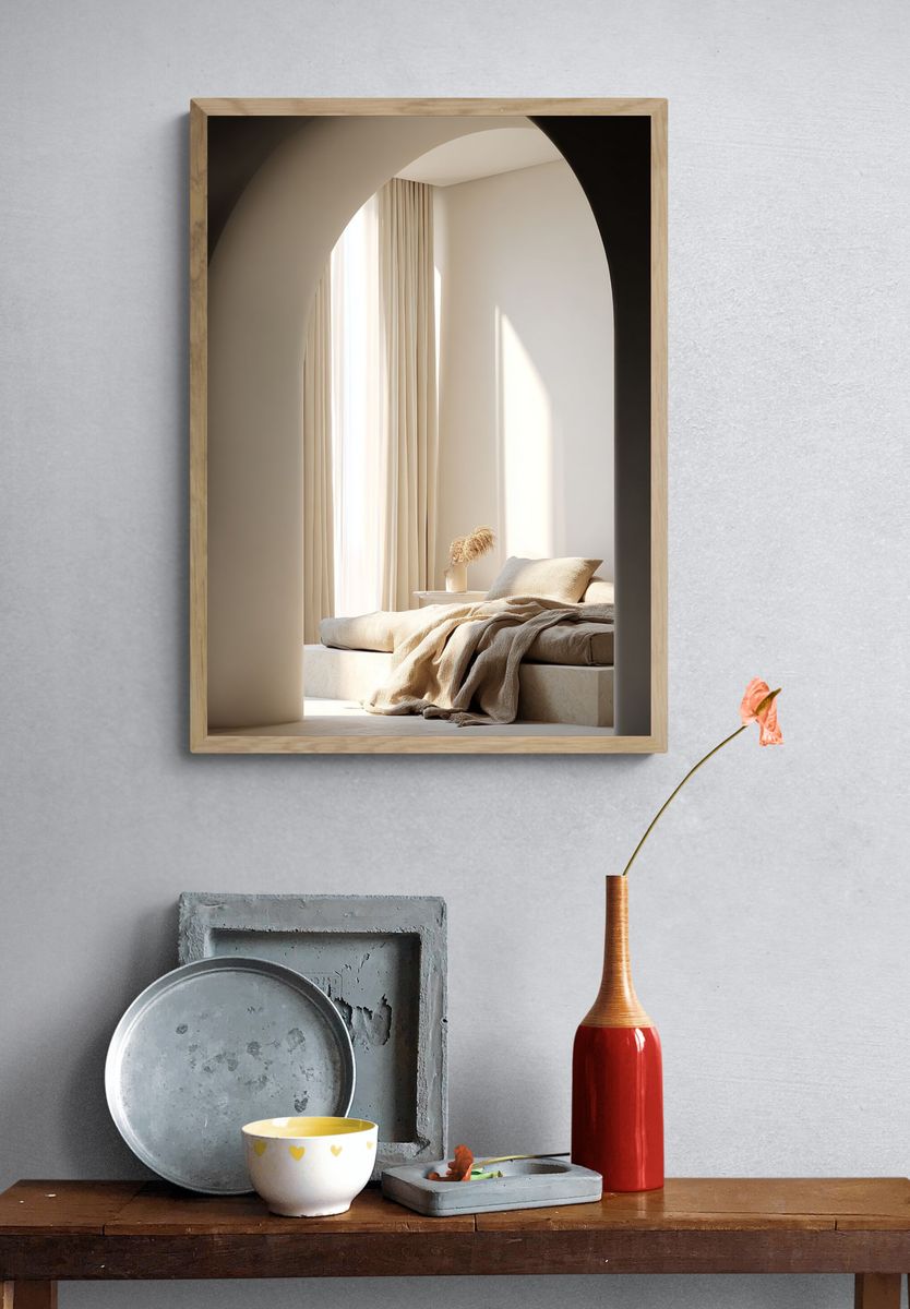 Sunlit Minimal Bedroom Interior Print. — room view 3