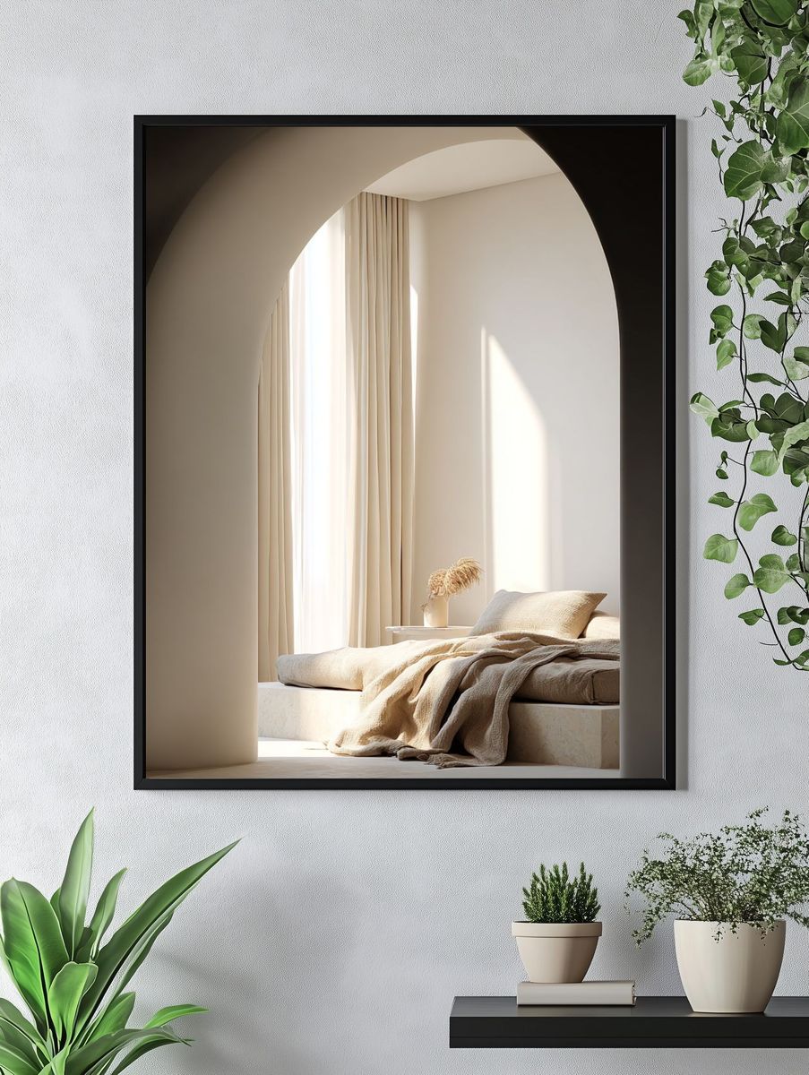 Sunlit Minimal Bedroom Interior Print. — room view 4