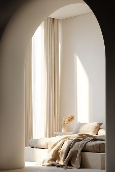 Sunlit Minimal Bedroom Interior Print.