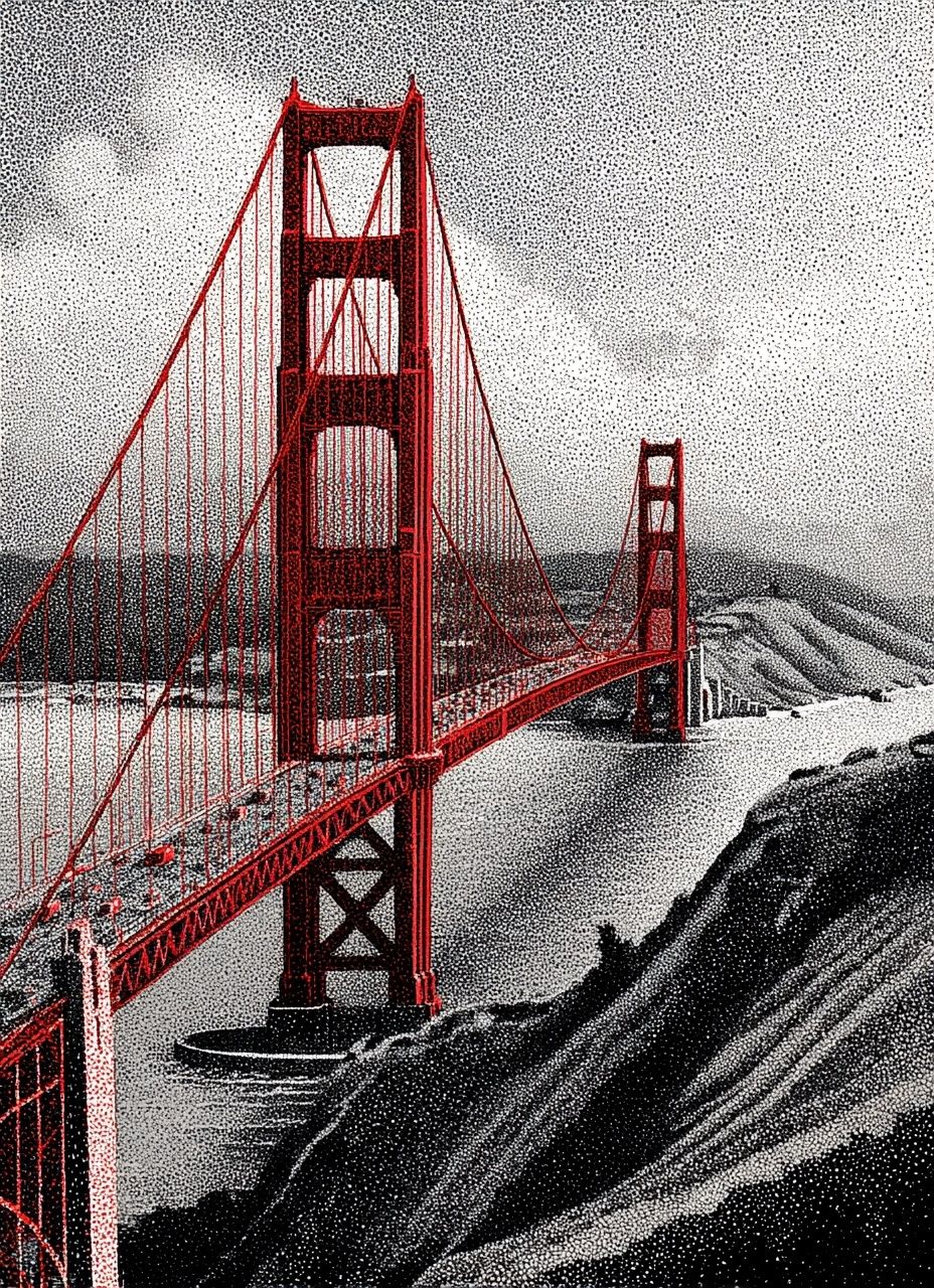 Golden Gate Bridge Halftone Poster. poster detail