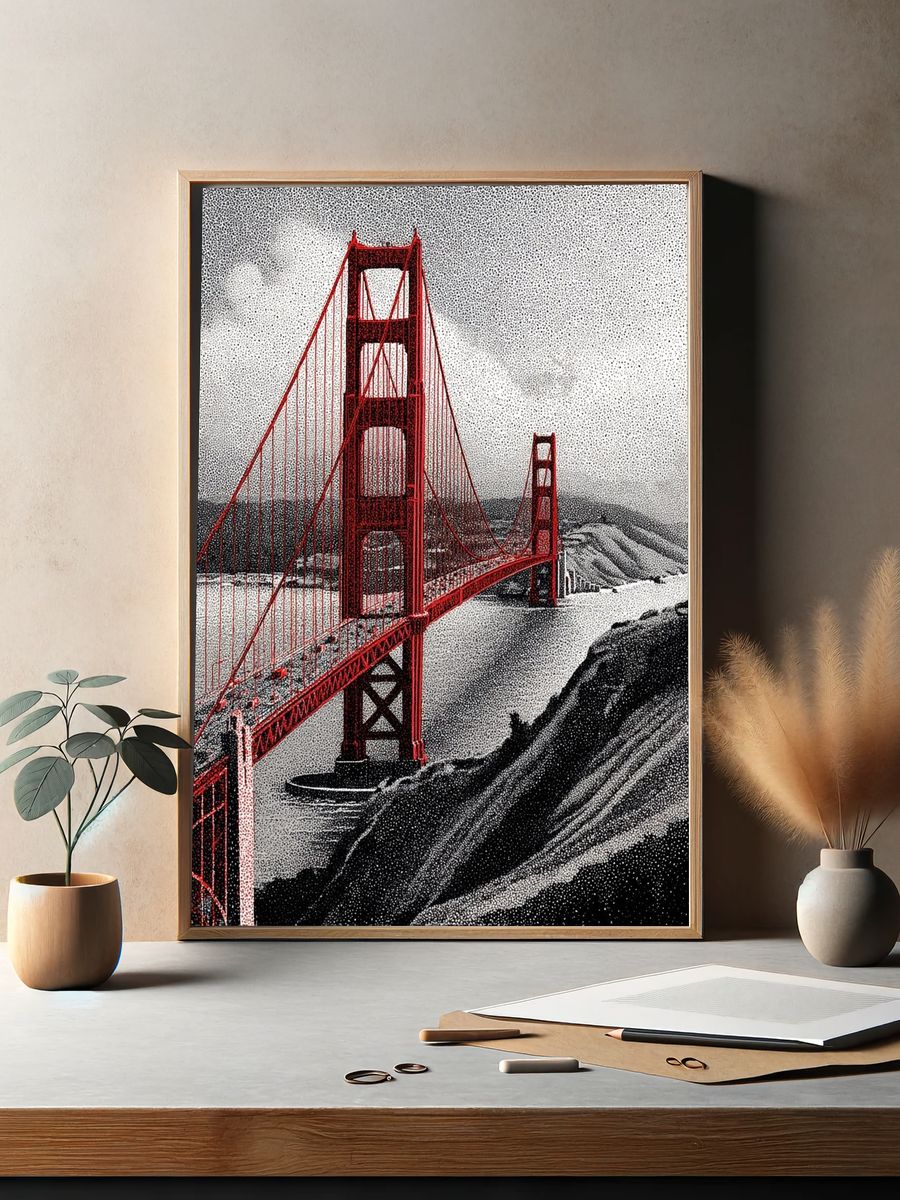 Golden Gate Bridge Halftone Poster. — room view 2