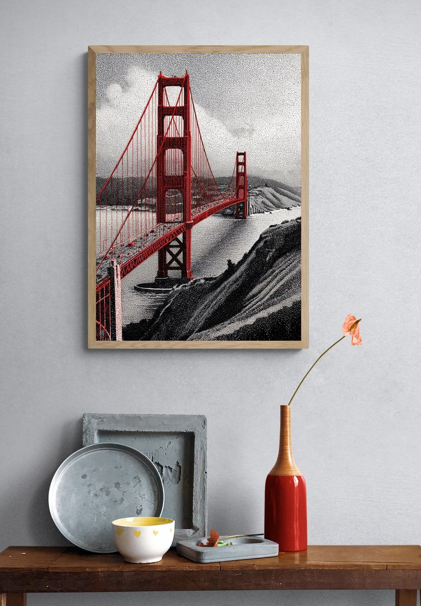 Golden Gate Bridge Halftone Poster. — room view 3