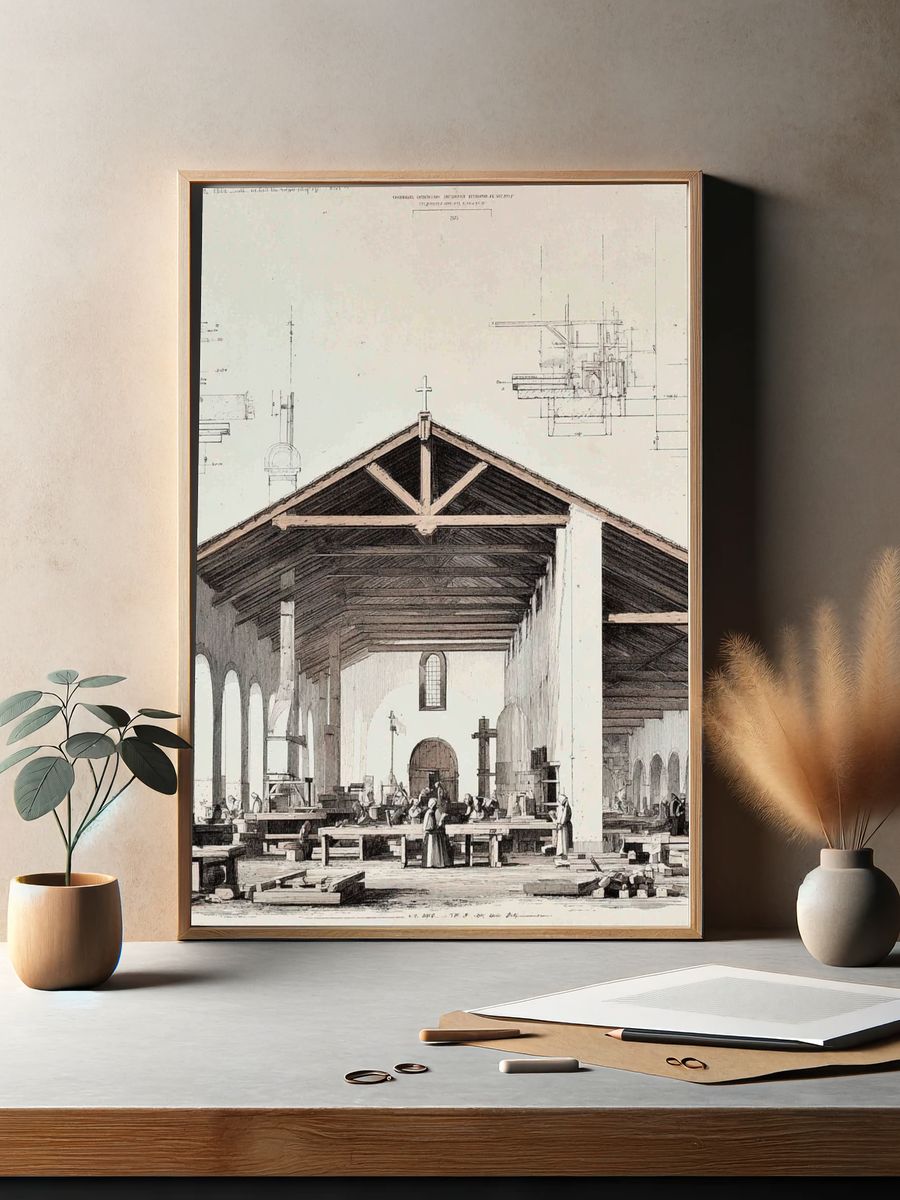 Architectural Church Interior Print. — room view 2