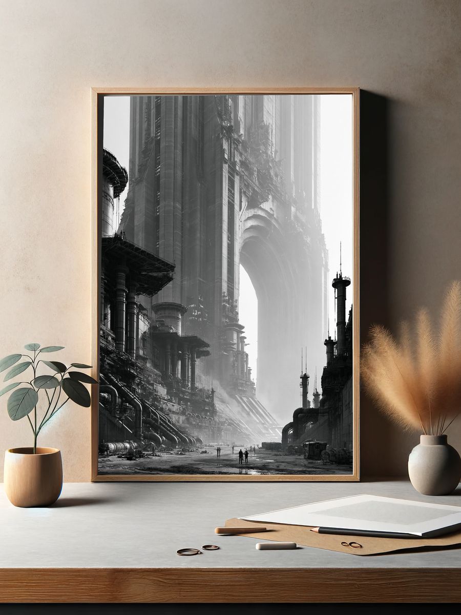 Futuristic Industrial Cityscape Print. — room view 2