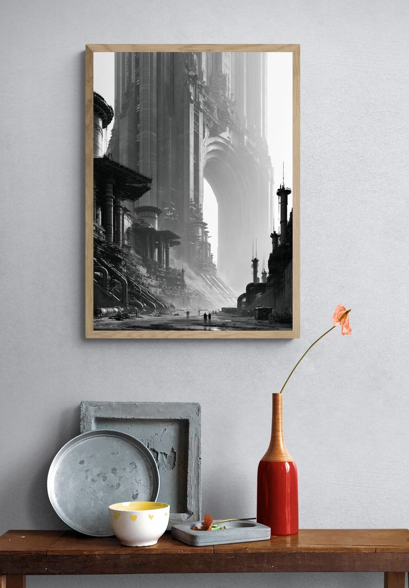 Futuristic Industrial Cityscape Print. — room view 3