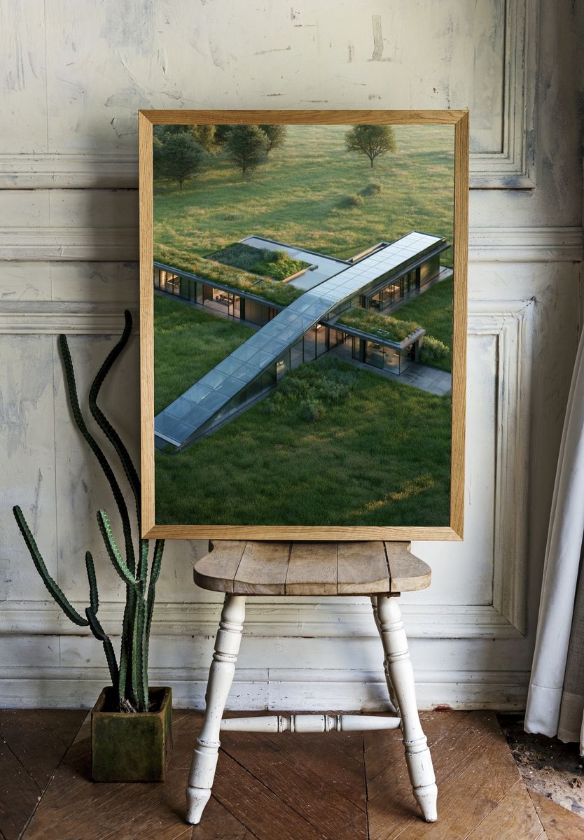 Modern Green Roof House Poster. room preview