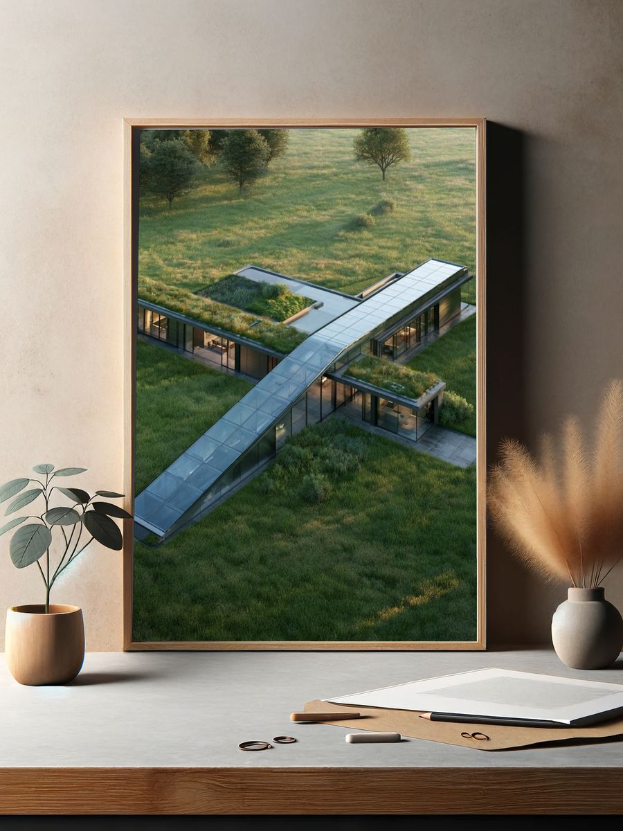 Modern Green Roof House Poster. — room view 2