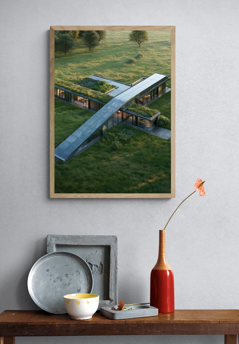 Modern Green Roof House Poster. — room view 3