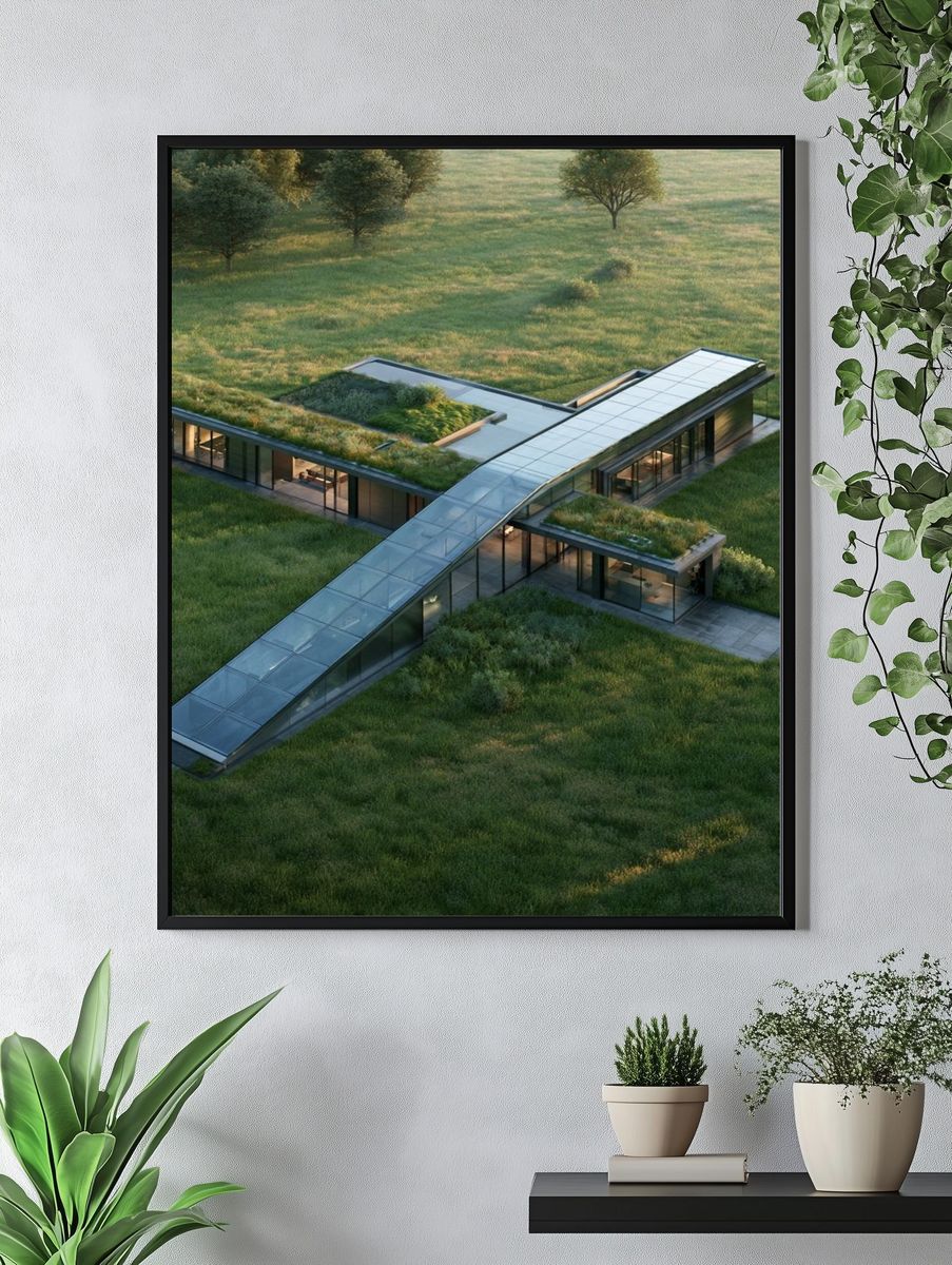 Modern Green Roof House Poster. — room view 4