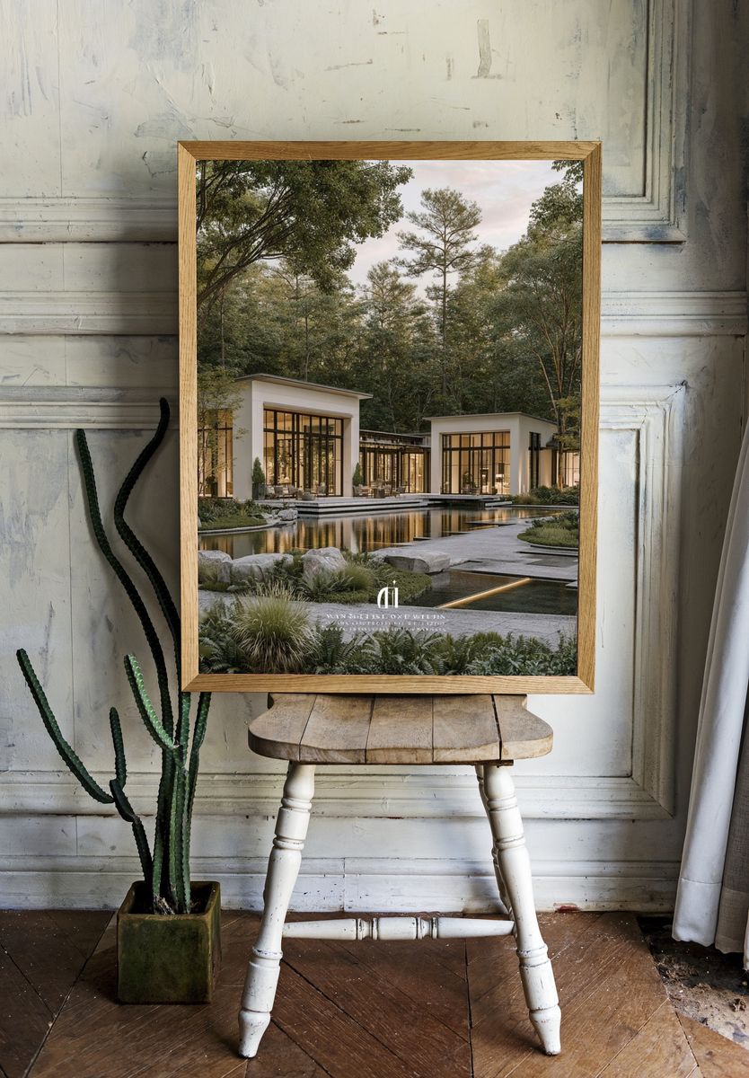 Modern Forest Villa Photography Poster. room preview