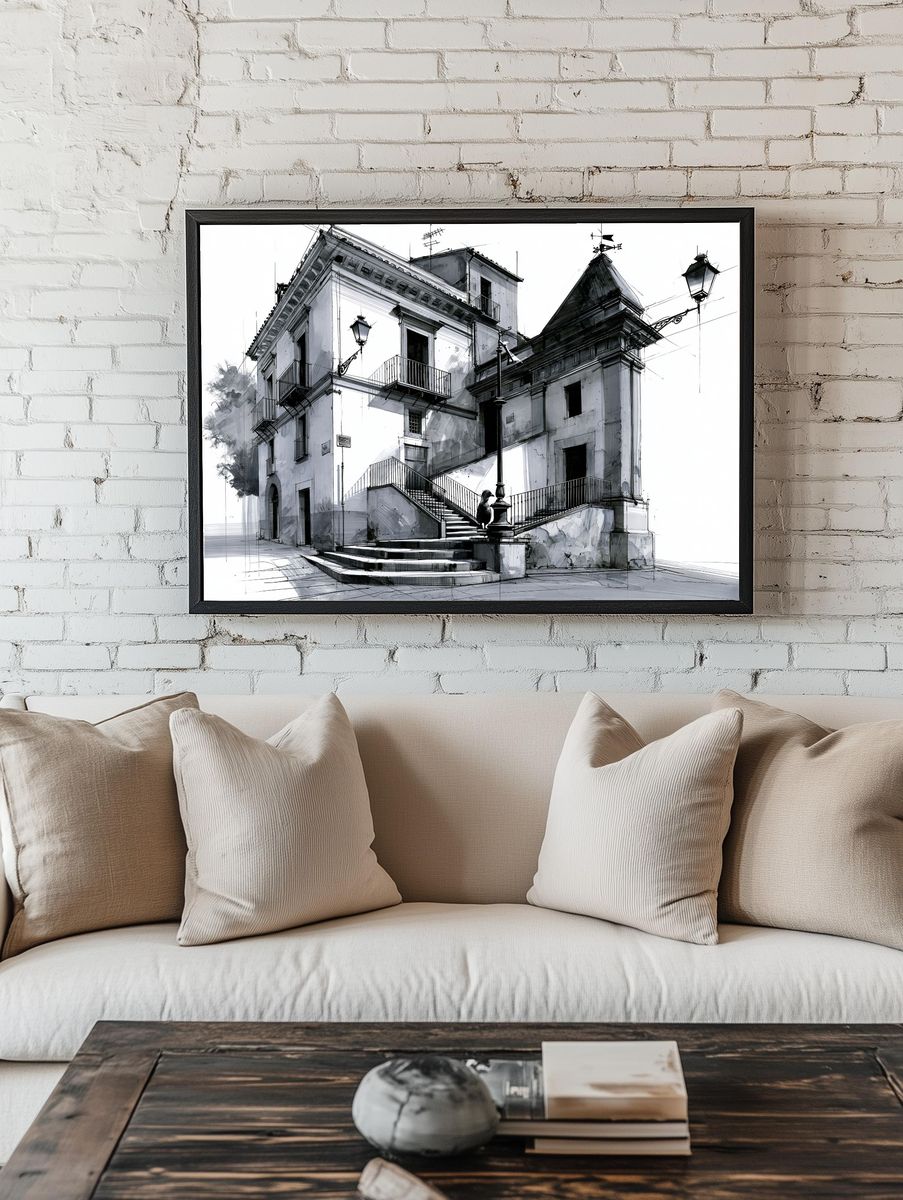 Sketchy Italian Building Poster. — room view 1