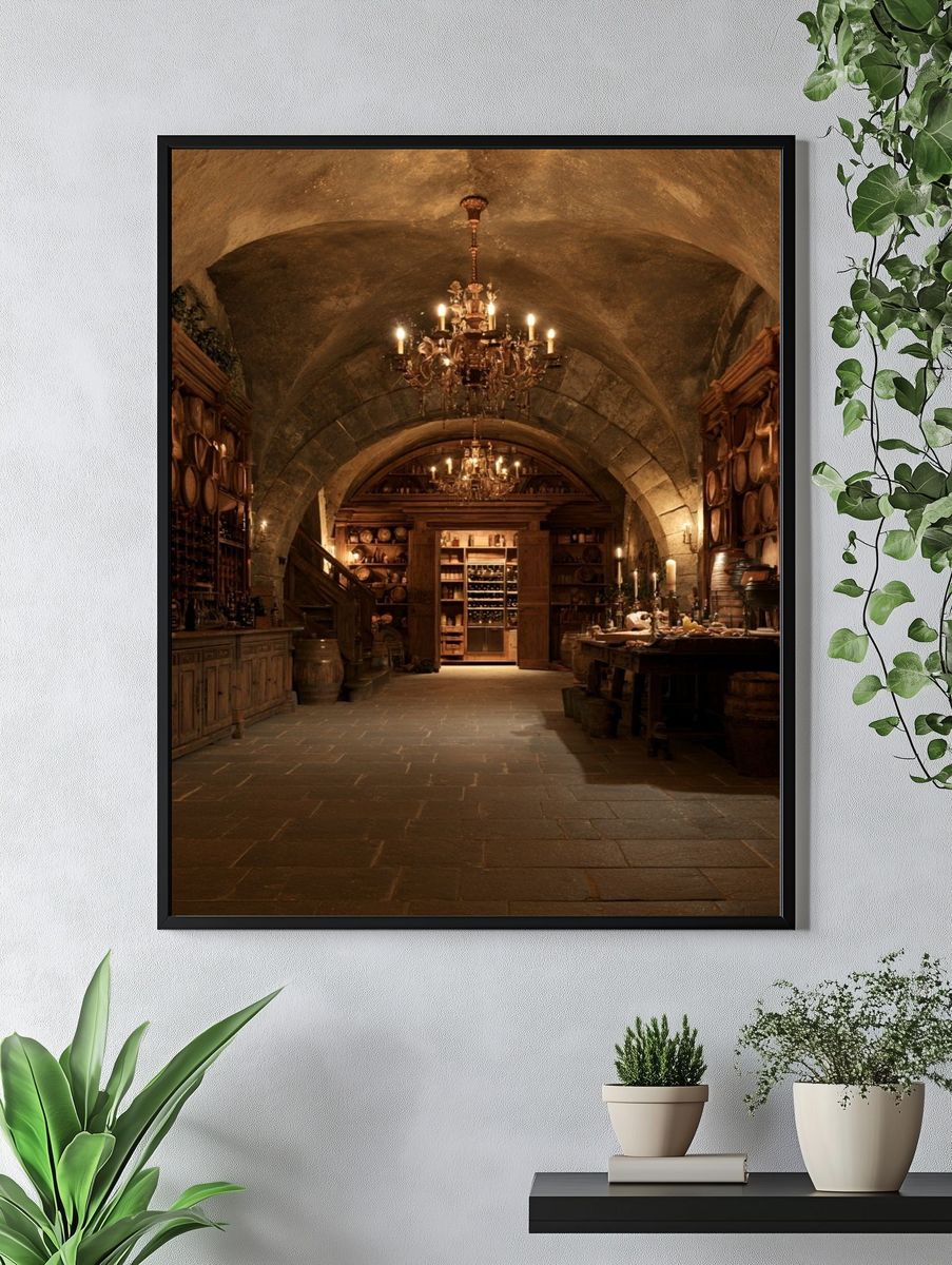 Candlelit Wine Cellar Interior Print. — room view 4
