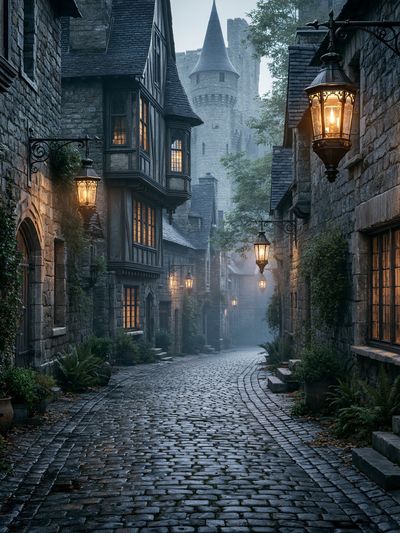 Misty Medieval Alley Photography Poster. poster