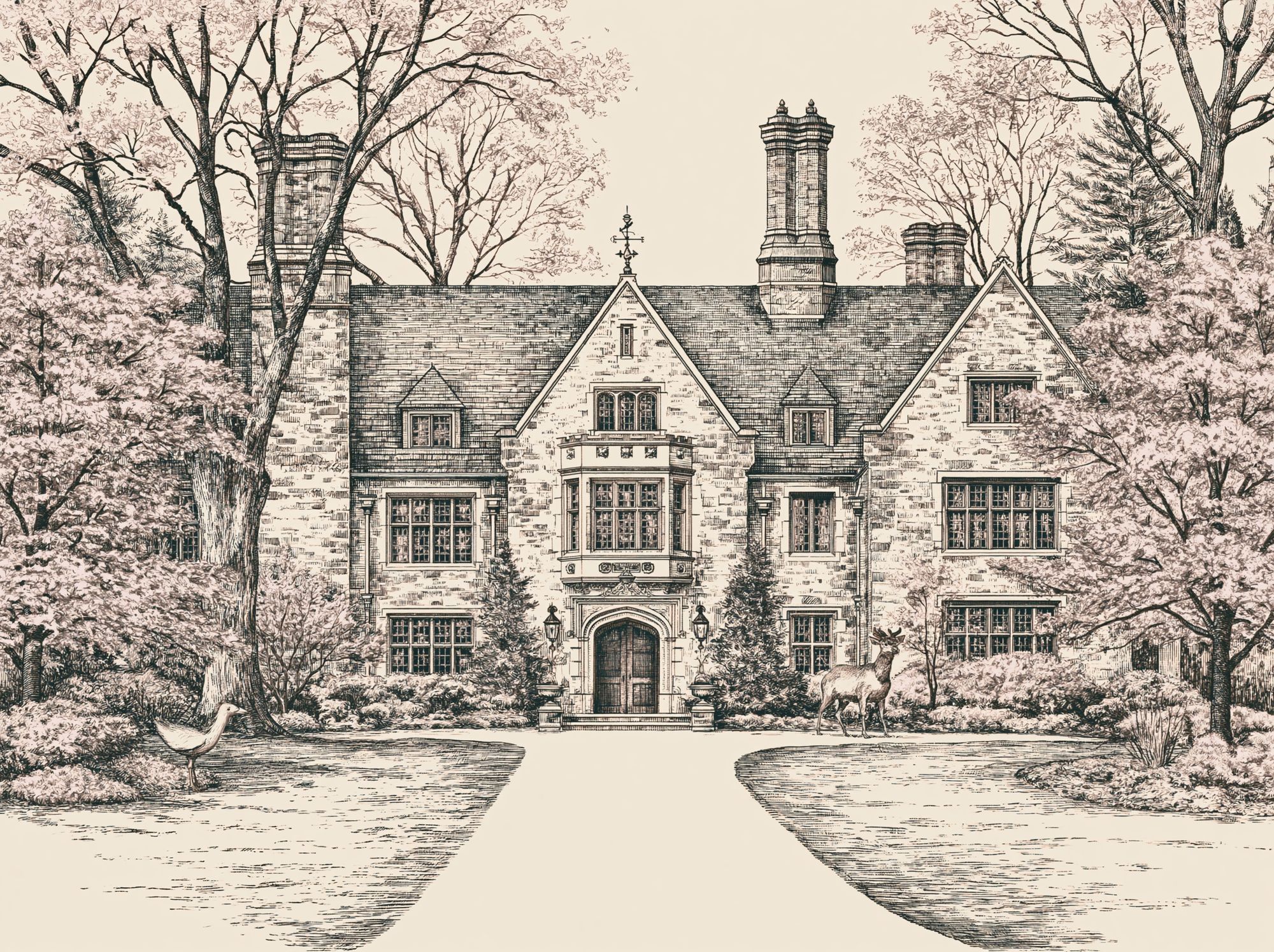 Manor House Garden Illustration Poster. poster detail