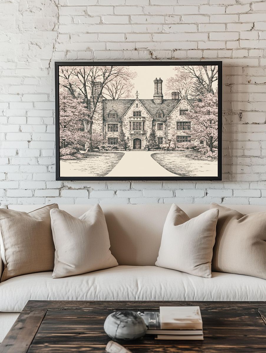 Manor House Garden Illustration Poster. room preview