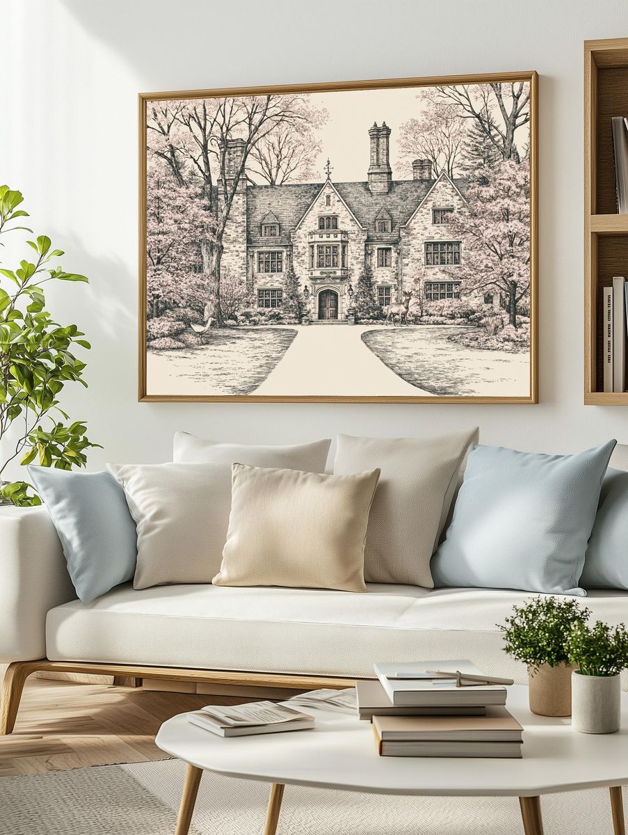 Manor House Garden Illustration Poster. — room view 2