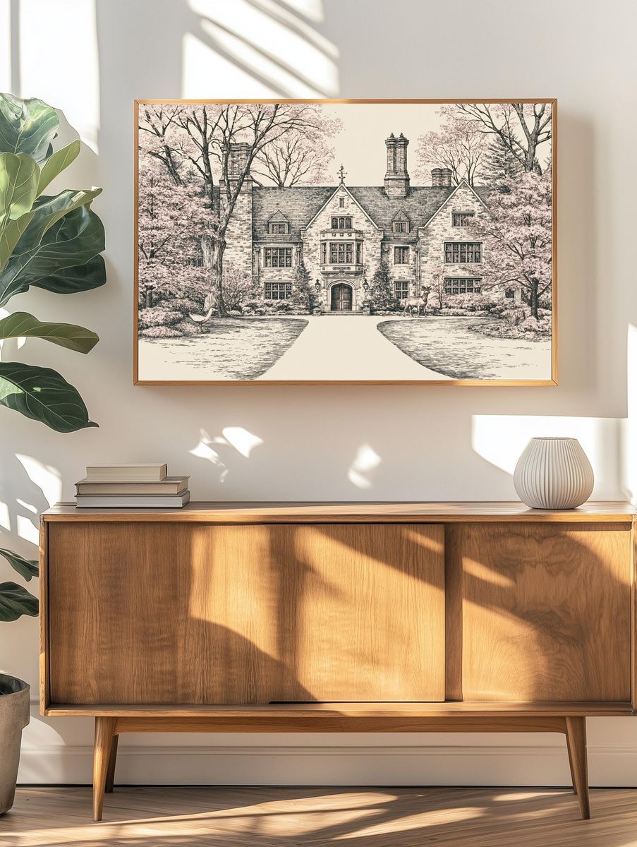 Manor House Garden Illustration Poster. — room view 3