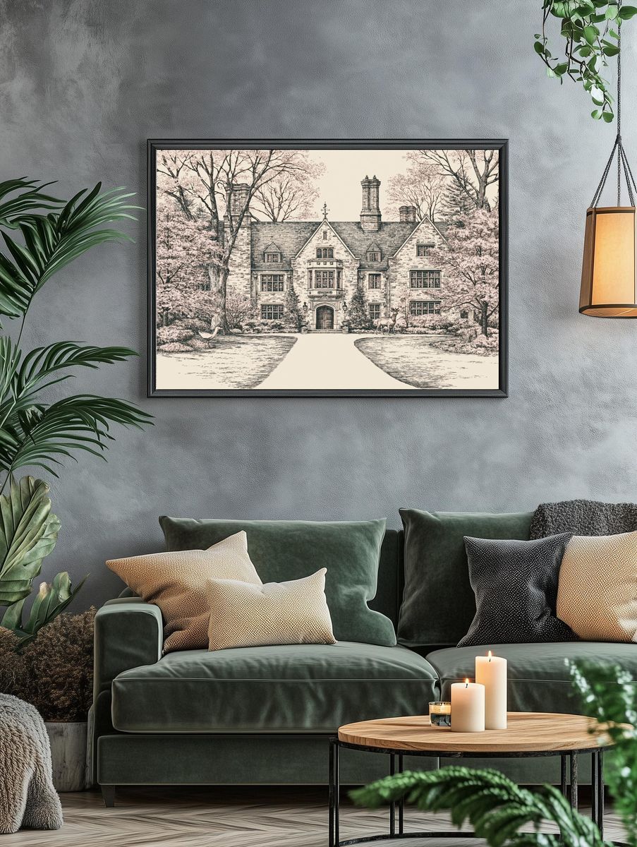 Manor House Garden Illustration Poster. — room view 4