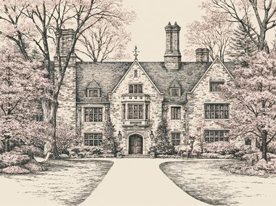 Manor House Garden Illustration Poster.