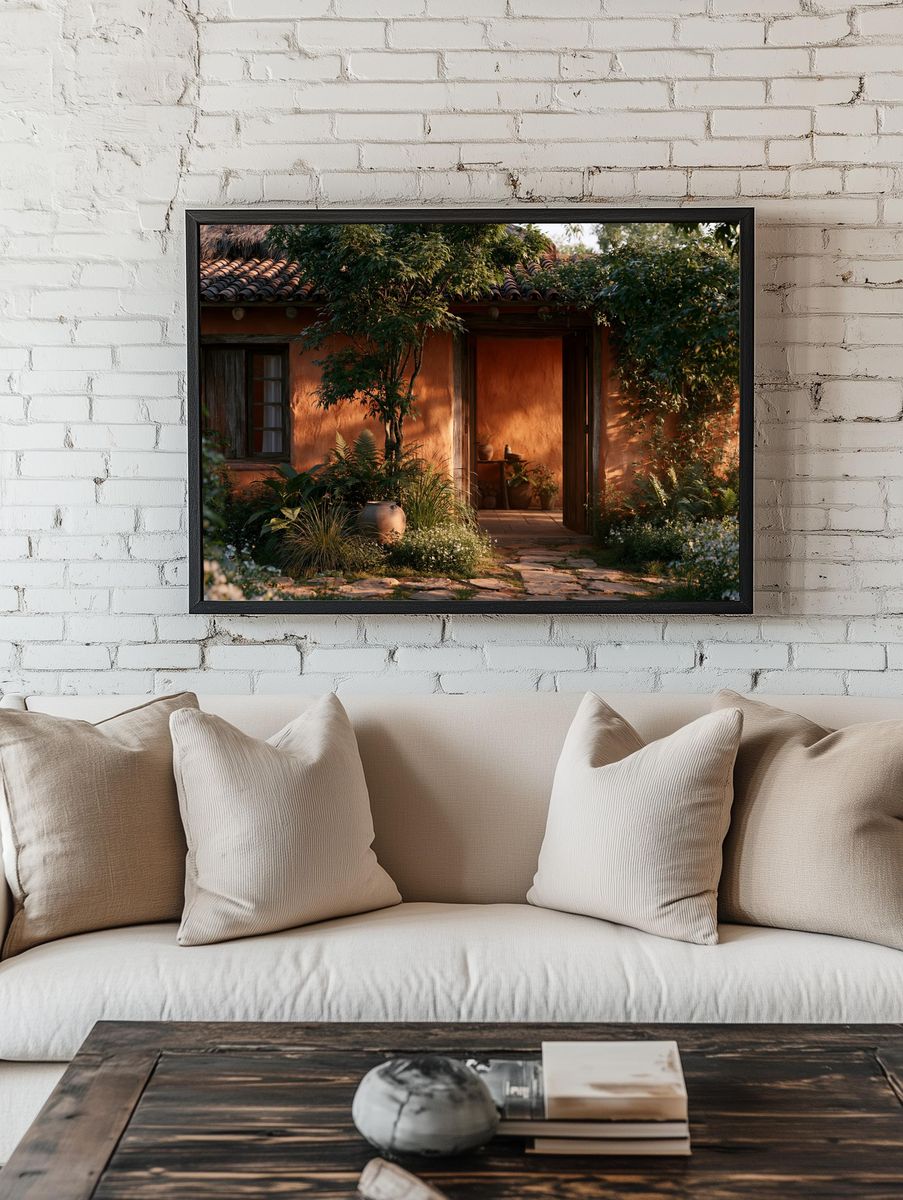 Rustic Adobe Garden House Print. — room view 1